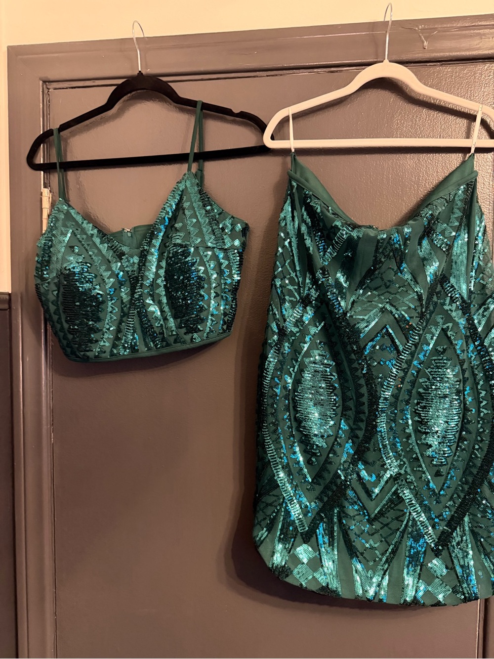 Lulu's Teal Green Sequin Midi Dress Set